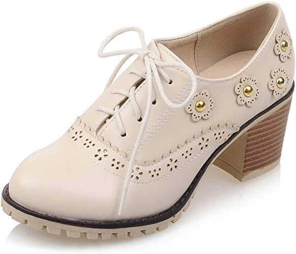 MFairy Women's Perforated Lace-up Wingtip Close Front Brogue Shoes